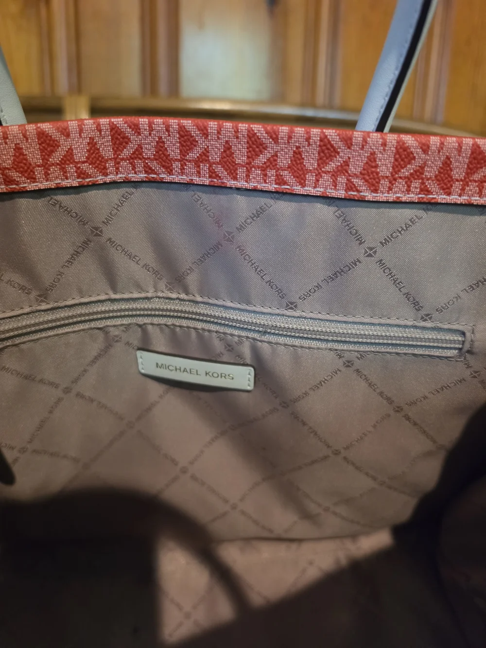Michael Kors Rainbow Logo Tote with White Trim and Tan Strap